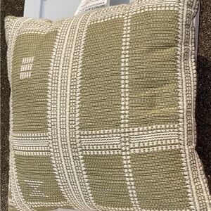 Green and White Woven Throw Pillow